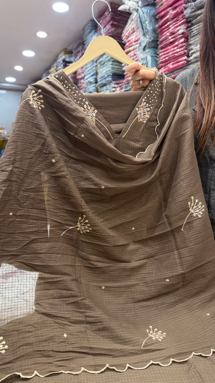 Earthy Mocha Kota Doriya Embroidered Suit Set