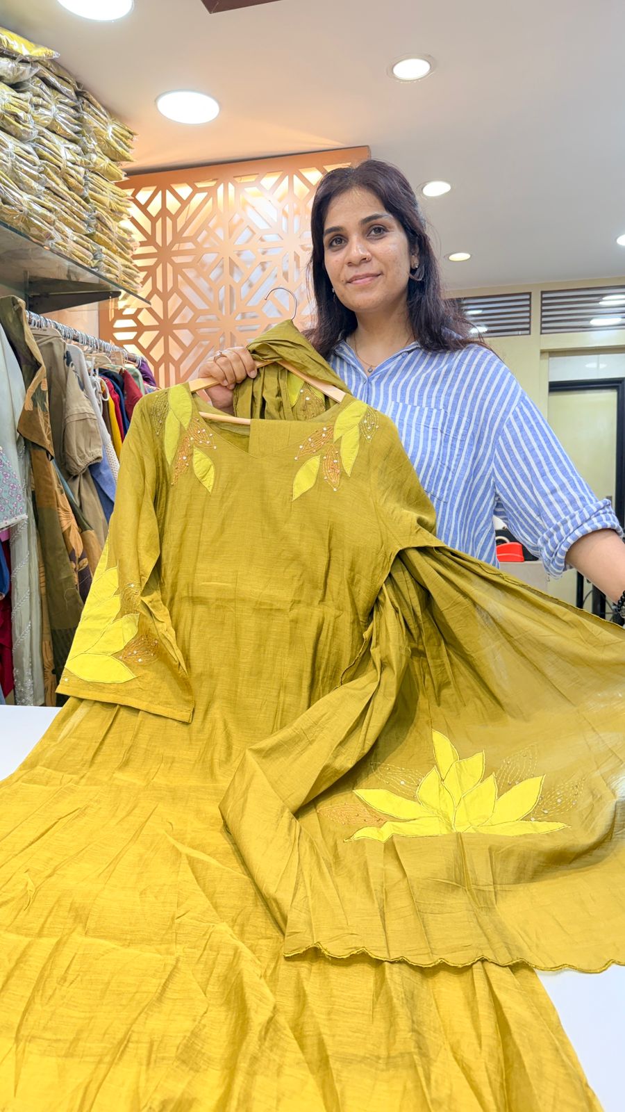 Tree Green Mul Chanderi Suit Set