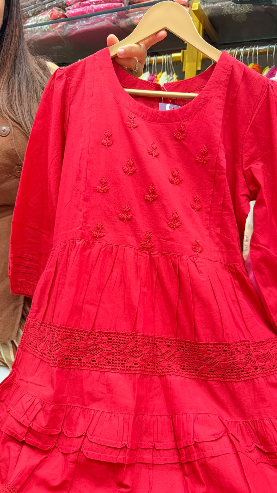 Scarlet Red Pure Cotton Tiered Dress