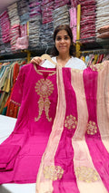 Elite Rani Pink Mul Chanderi Suit Set