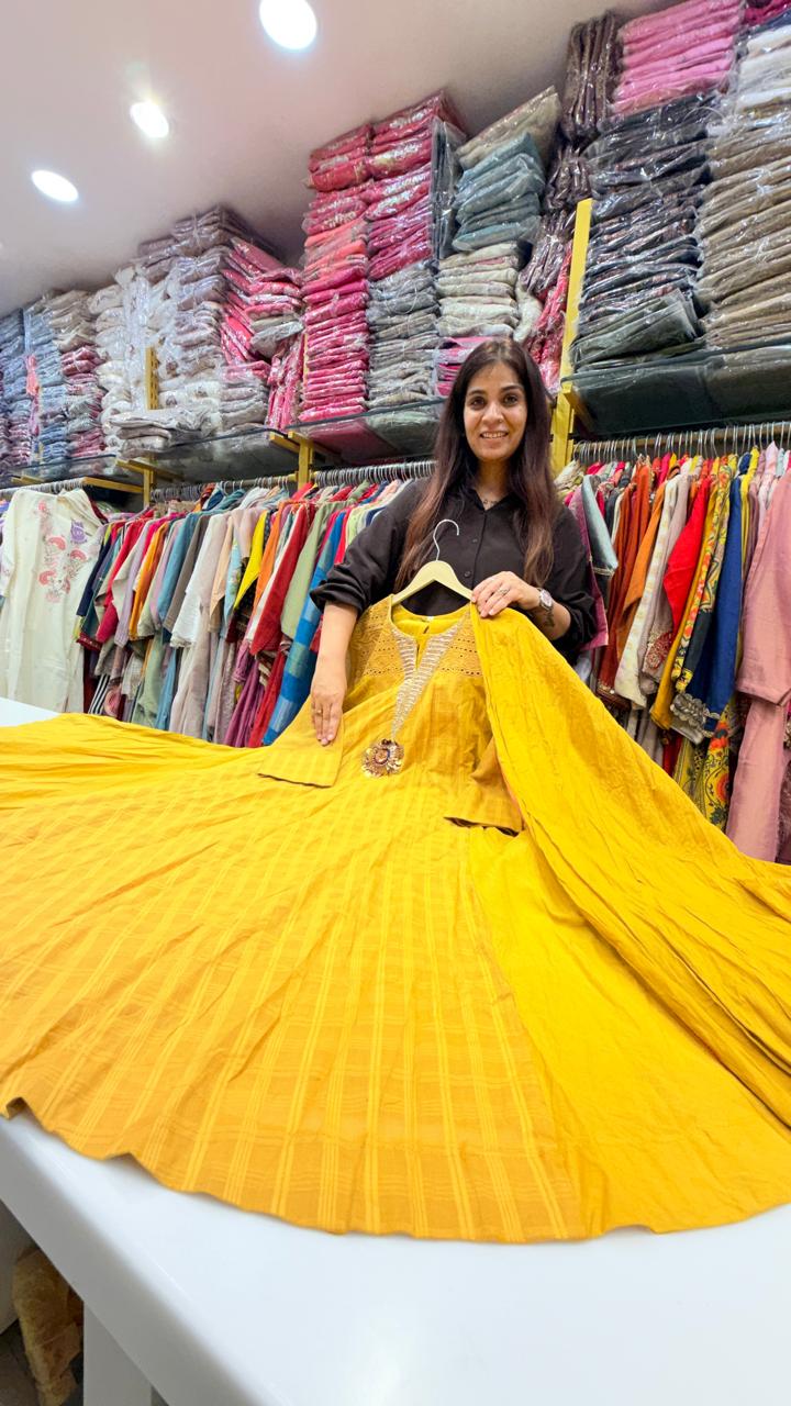 Sunburst Yellow Flared Mul Anarkali