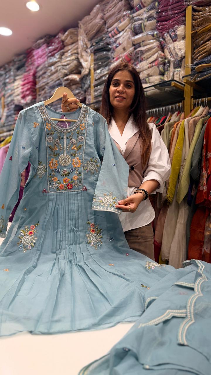 Powder Blue Floral Embroidered Suit Set