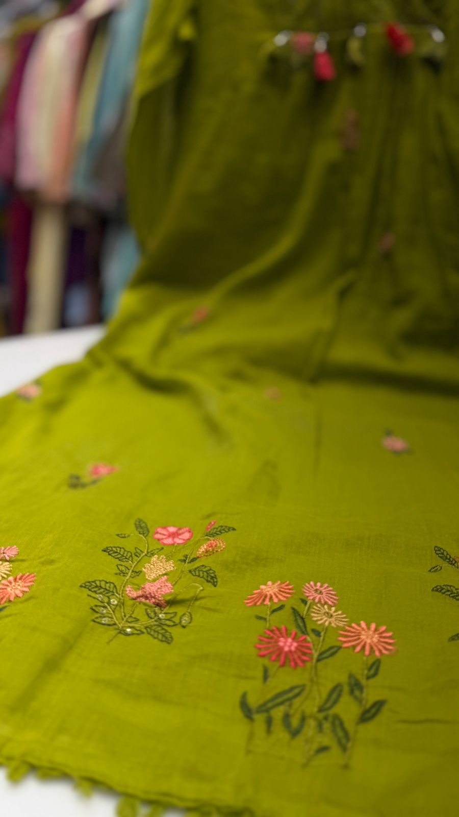 Lime Embroidered Cotton Suit