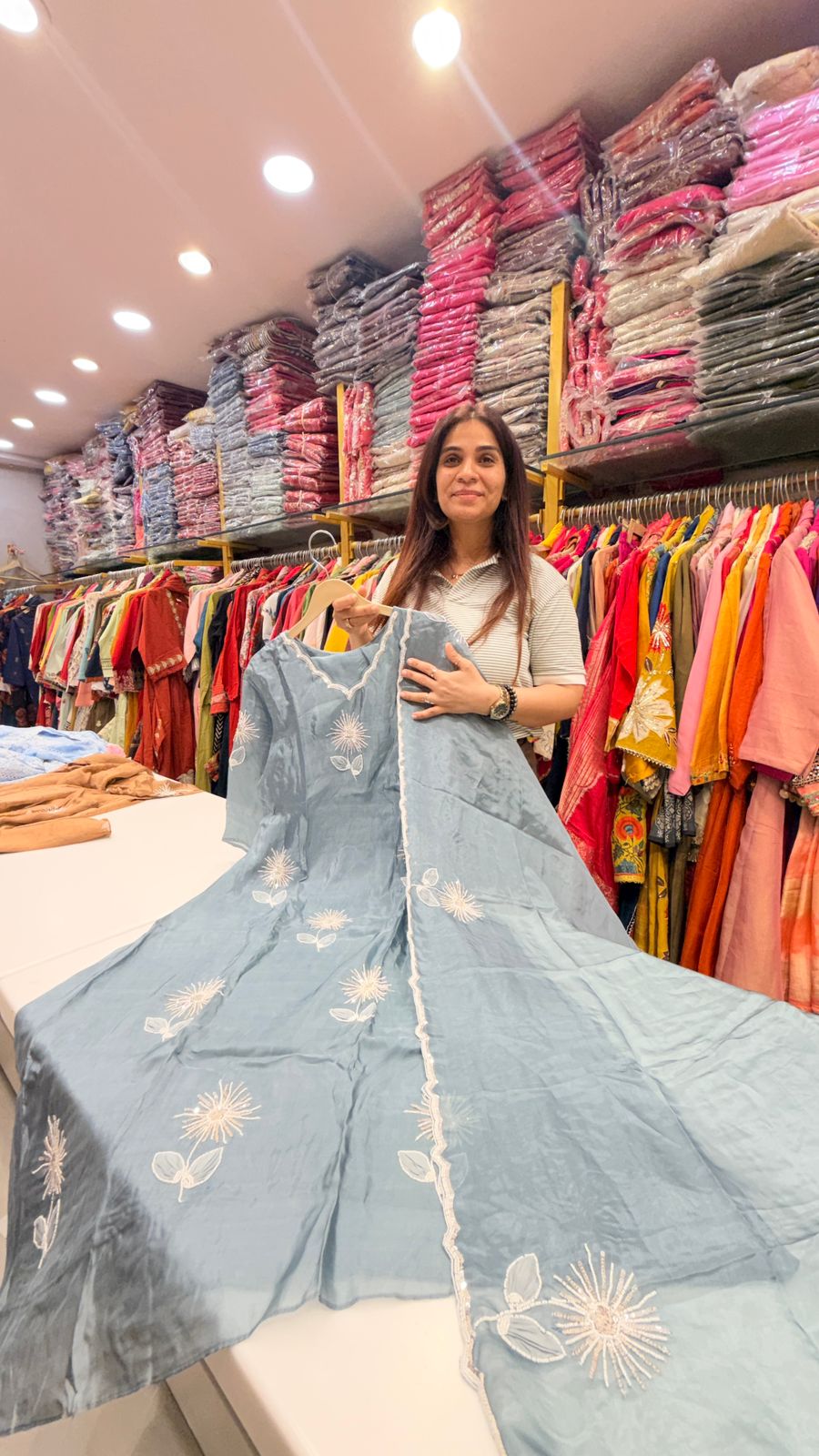 Powder Blue Blossom Pure HO Silk Suit Set