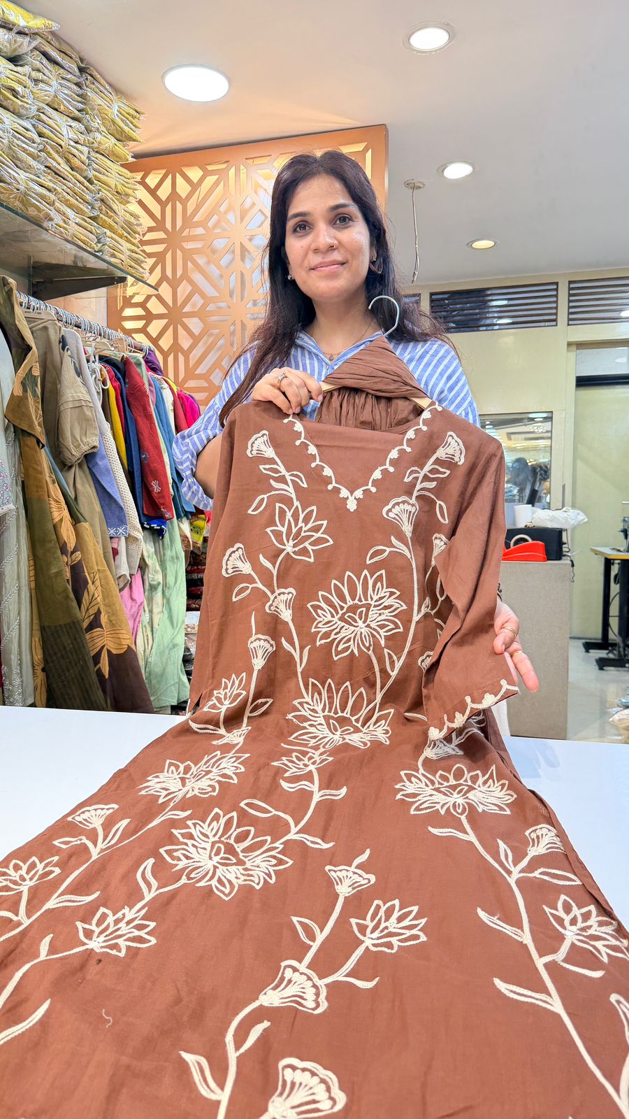 Mocha Bloom Embroidered Suit Set