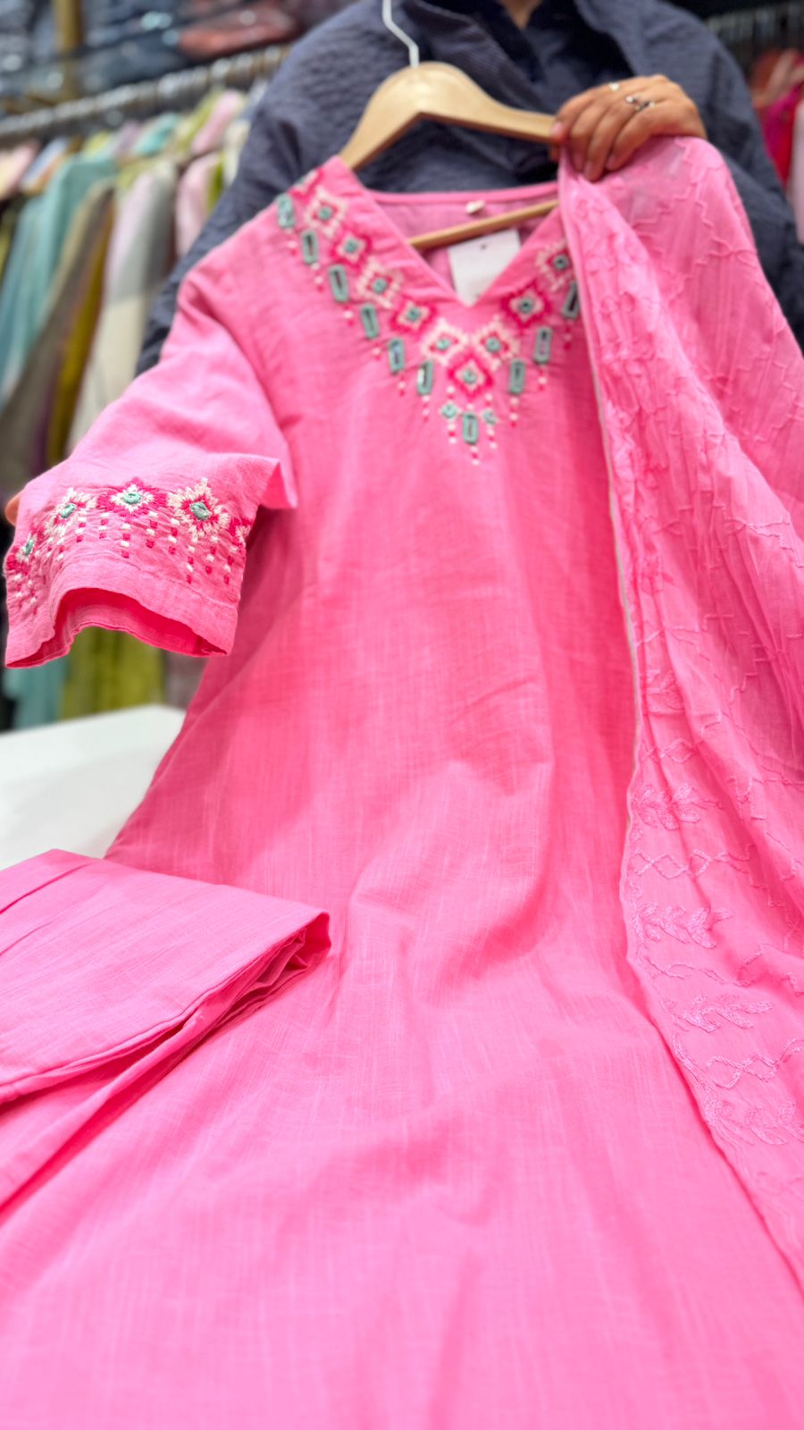 Blush Embroidered Cotton Suit Set