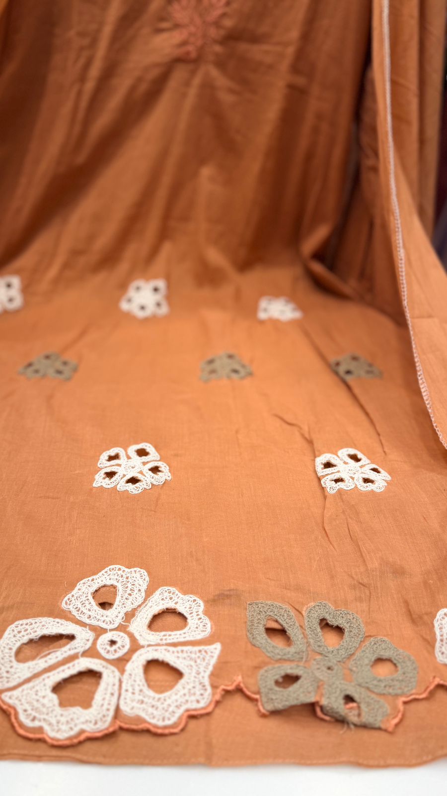 Rust Petal Mul Cotton Suit with Floral Appliqué Work