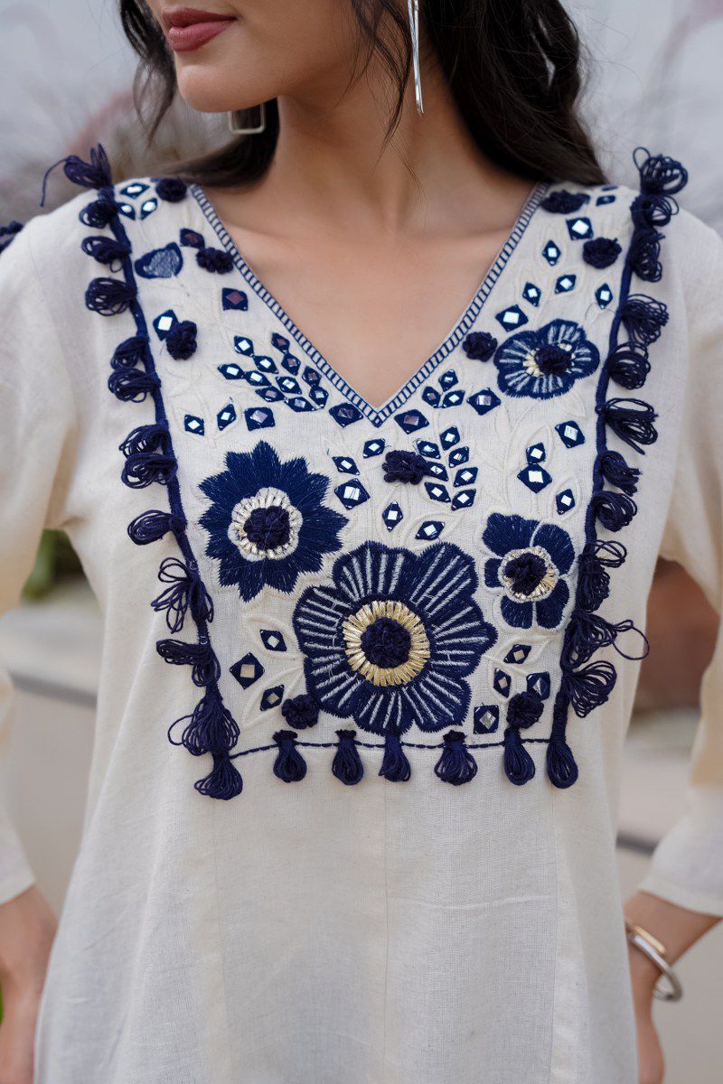 Ivory & Midnight Embroidered Palazzo Set