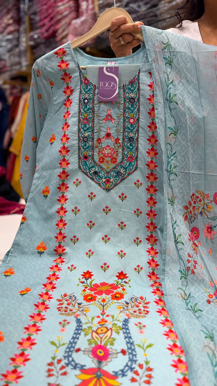 Sky Blossom Embroidered Suit Set