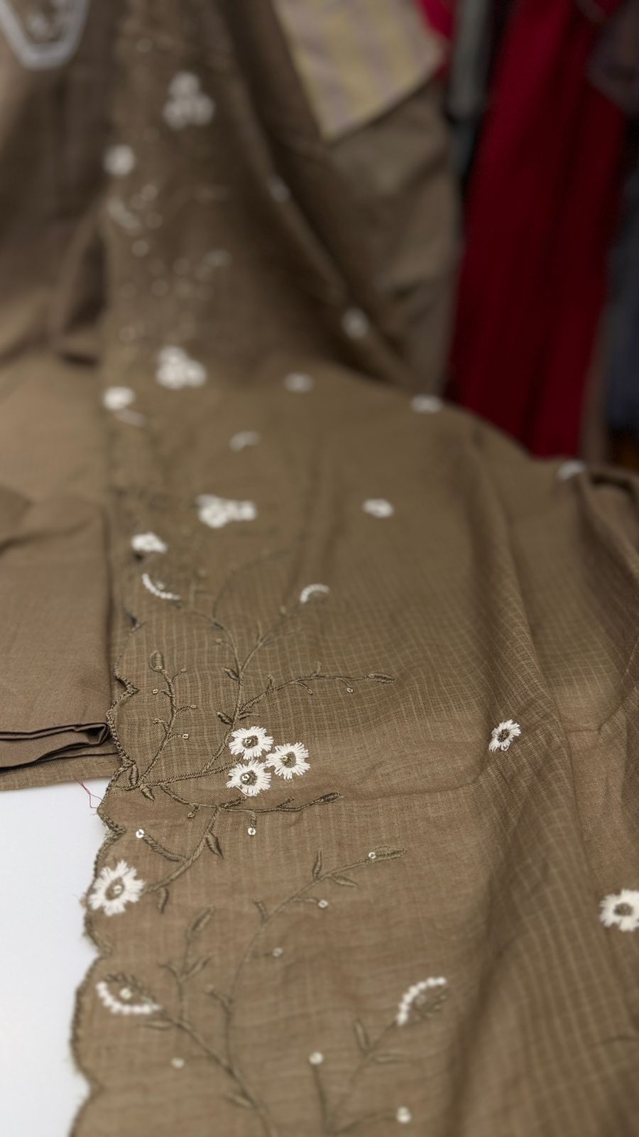 Mocha Kota Doriya Embroidered Suit Set