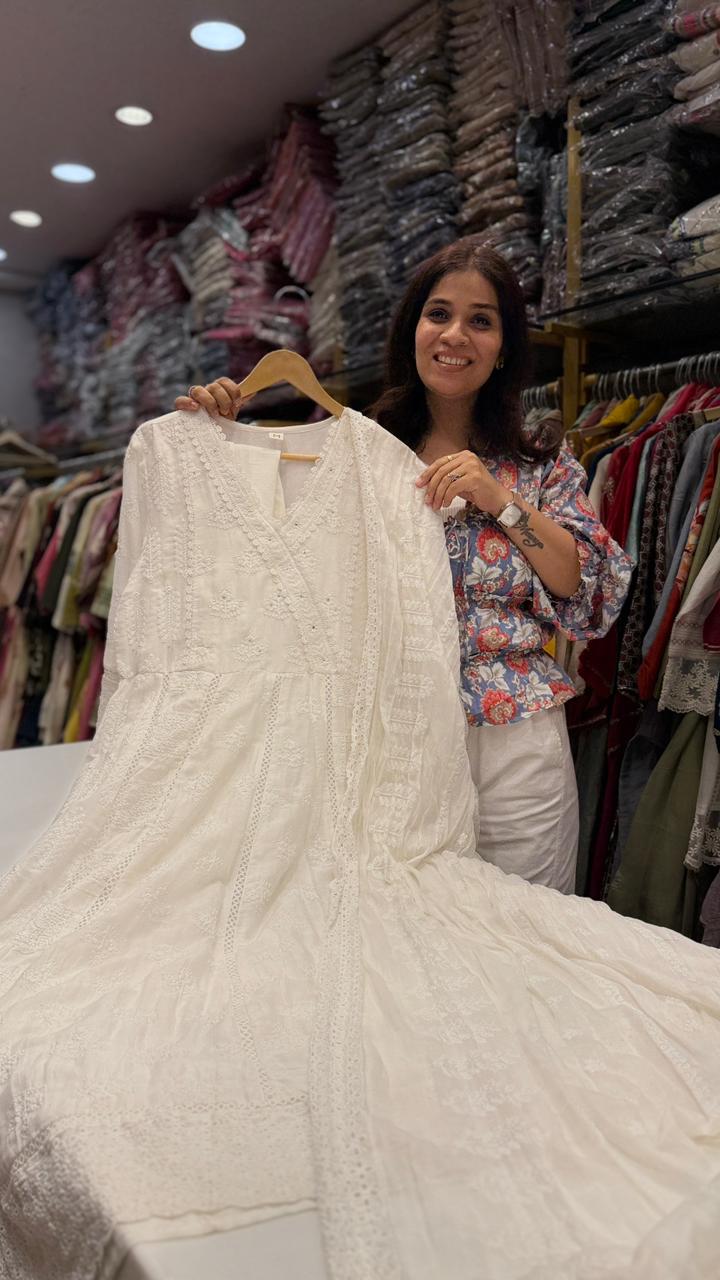 Ivory Grace Chikankari Anarkali Suit Set