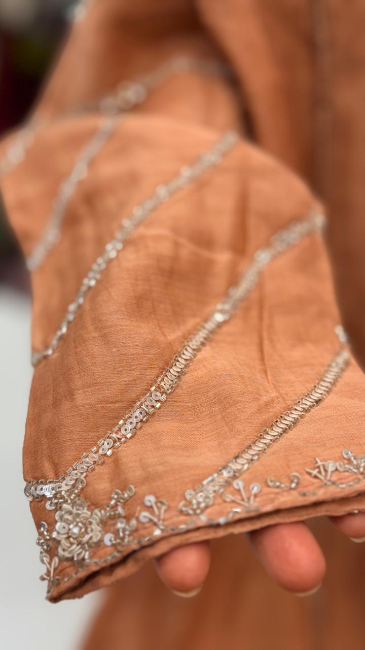 Peach Elegance Mul Chanderi Suit Set