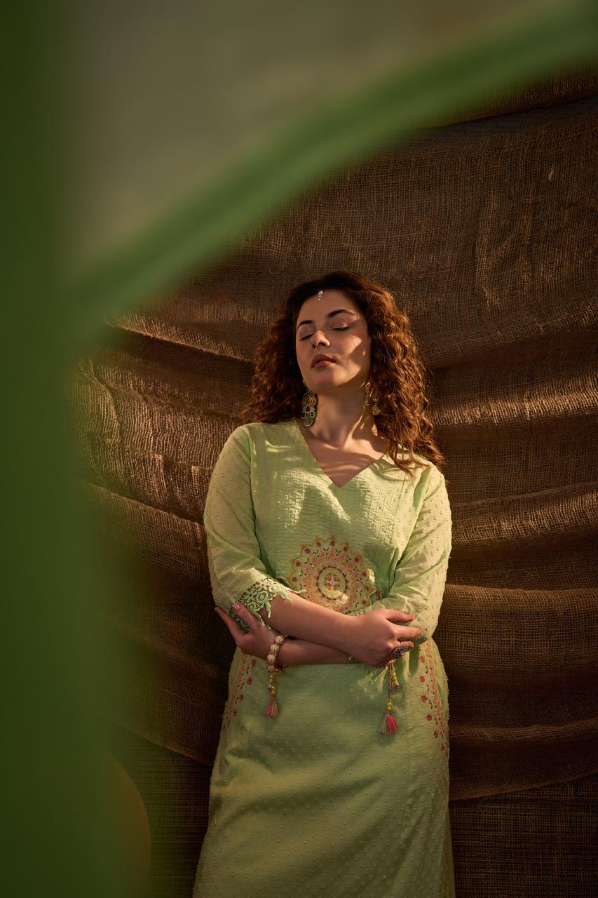 Pista Green Mandala Embroidered Anarkali Suit Set with Dupatta