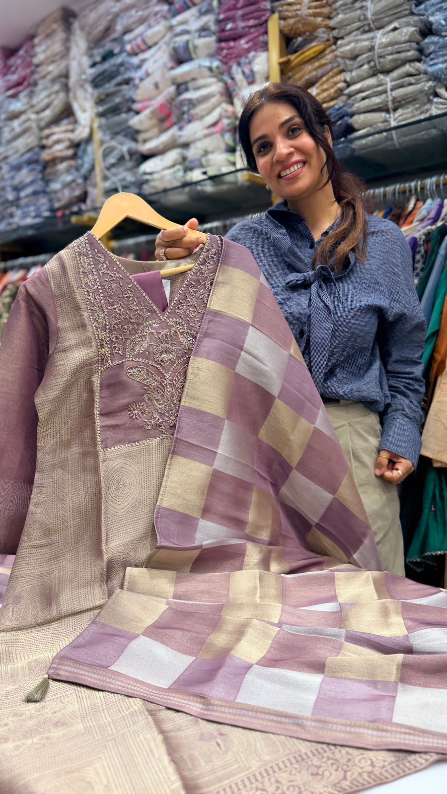 Royal Mauve Kanjivaram Silk Suit Set