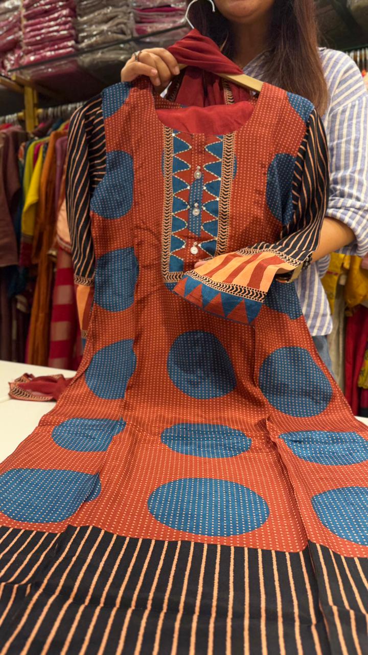 Rust Polka Maslin Suit Set