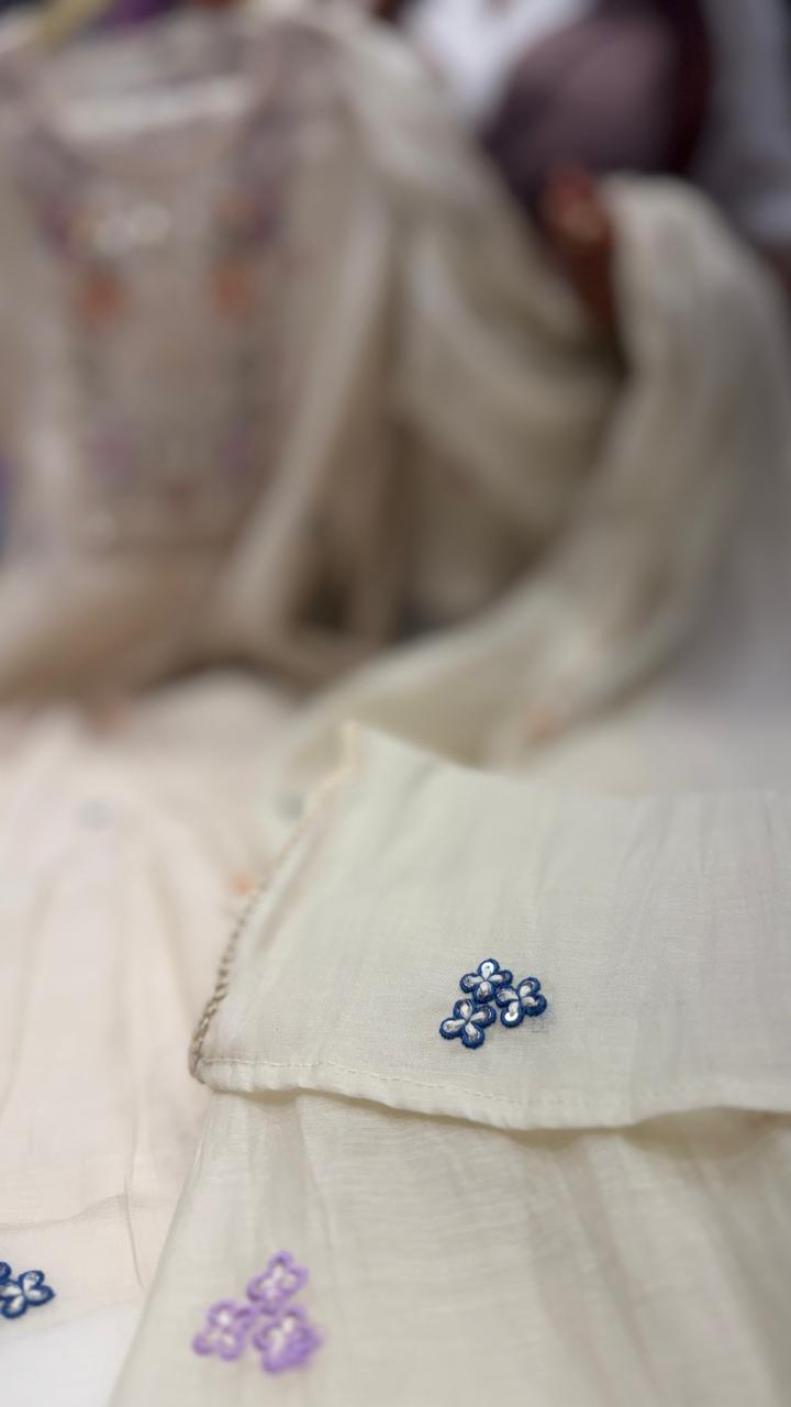 Ivory Blossom Hand Embroidered Suit Set