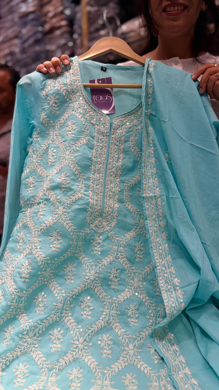 Aqua Chikankari Straight Suit