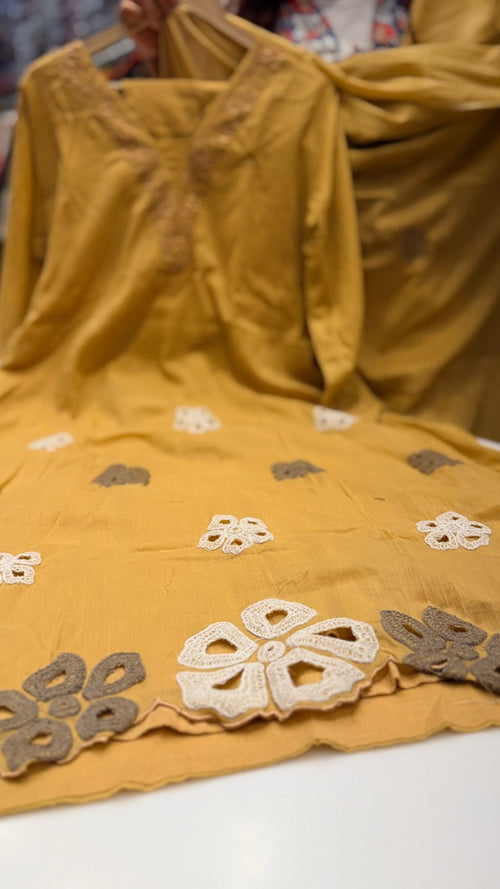 Sunshine Mul Cotton Suit with Floral Appliqué Work
