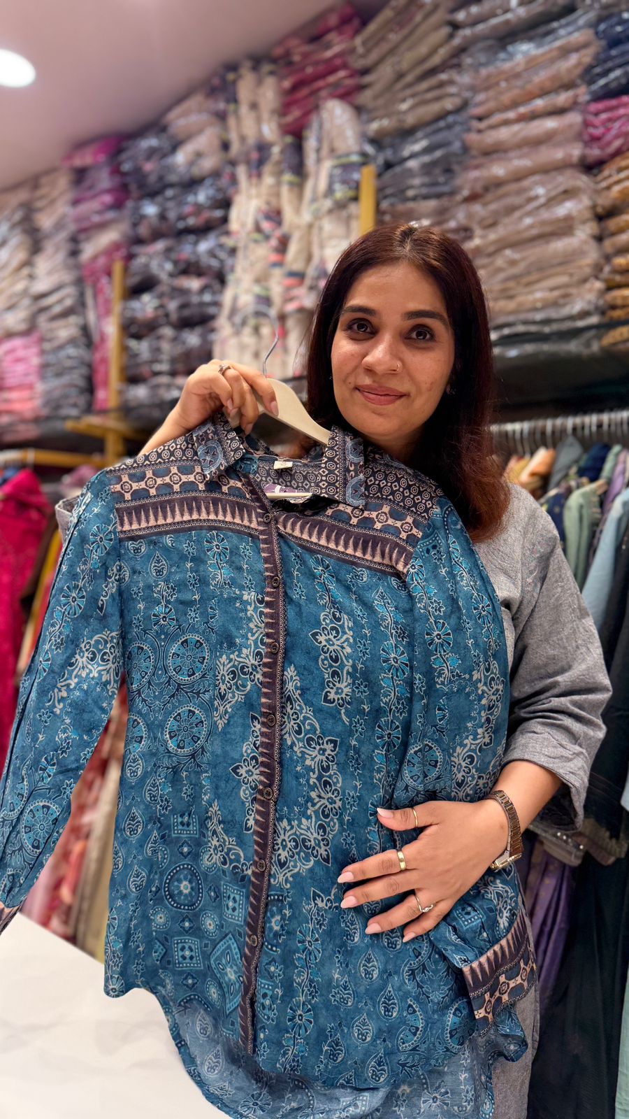 Indigo Charm Pure Maslin Printed Shirt