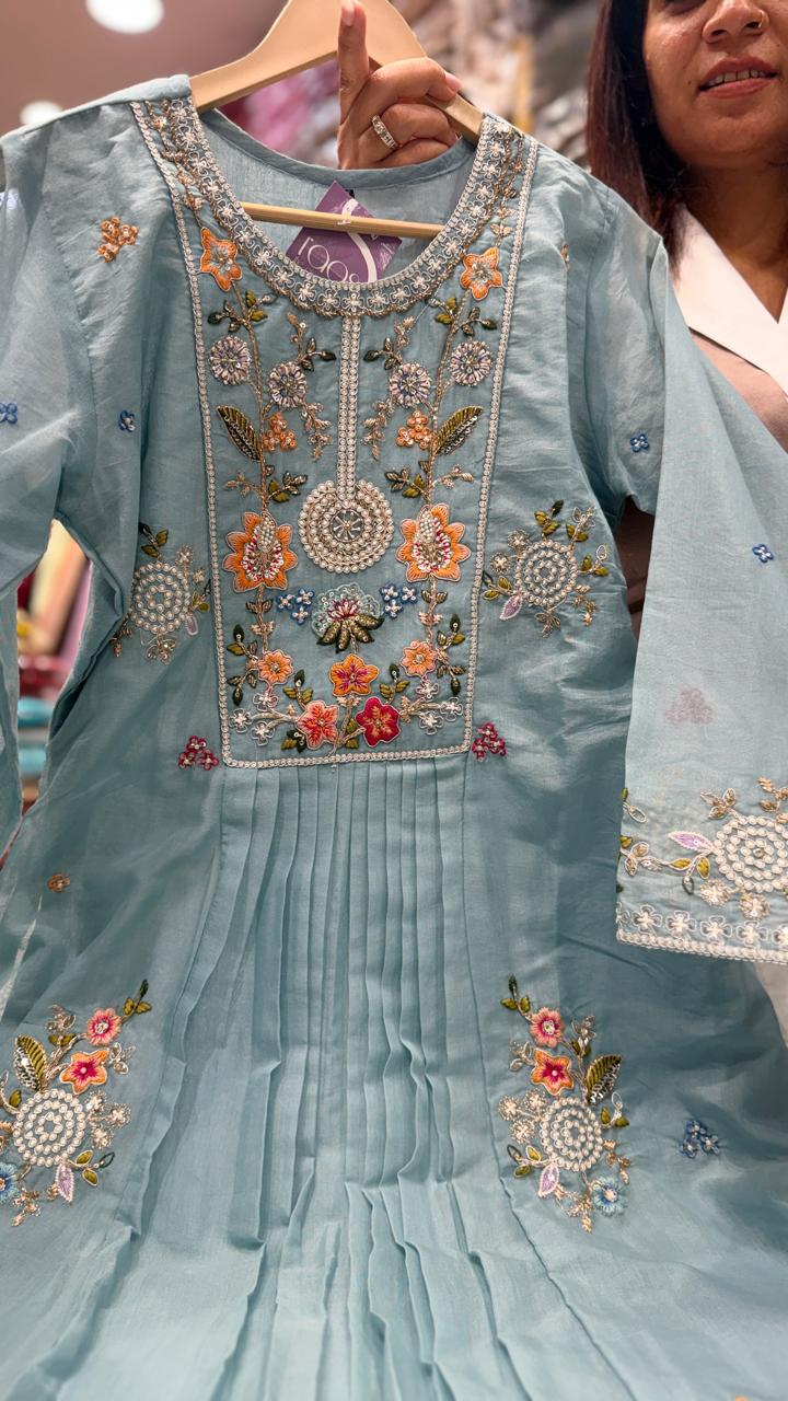 Powder Blue Floral Embroidered Suit Set