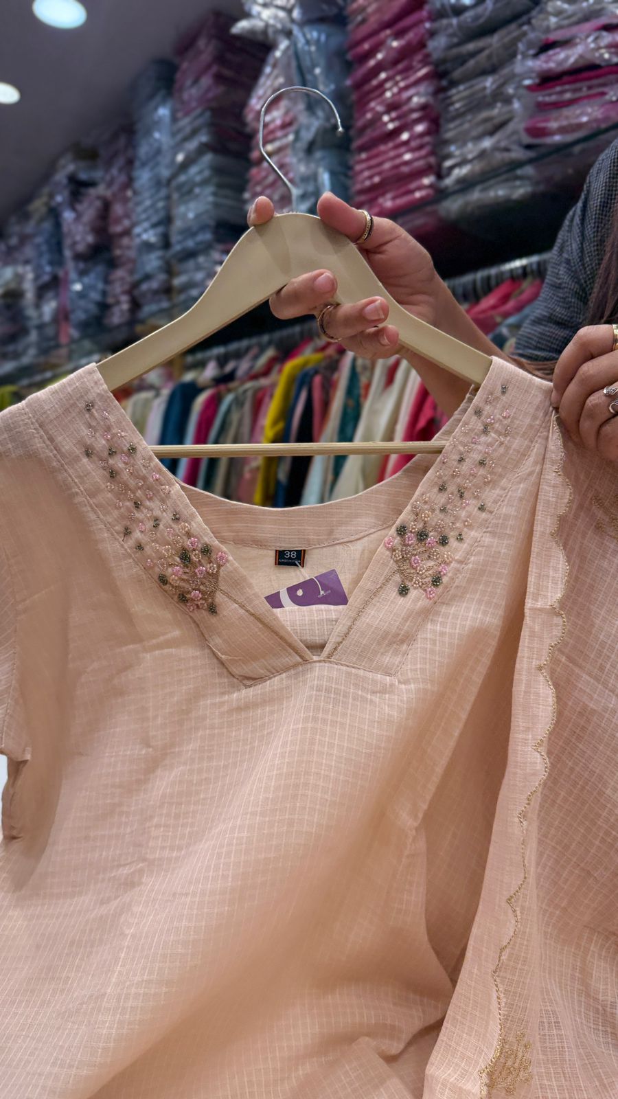 Peach Kota Doriya Embroidered Suit Set