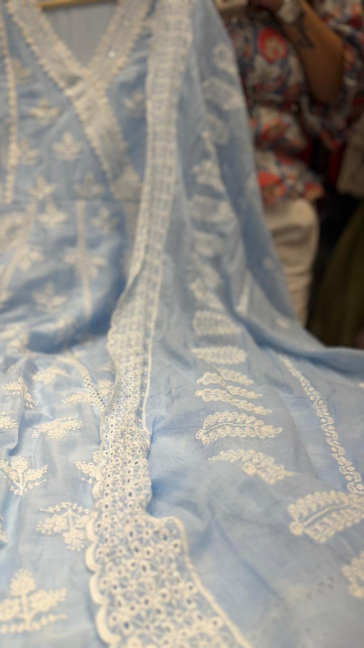 SkyBlue Chikankari Anarkali Suit Set