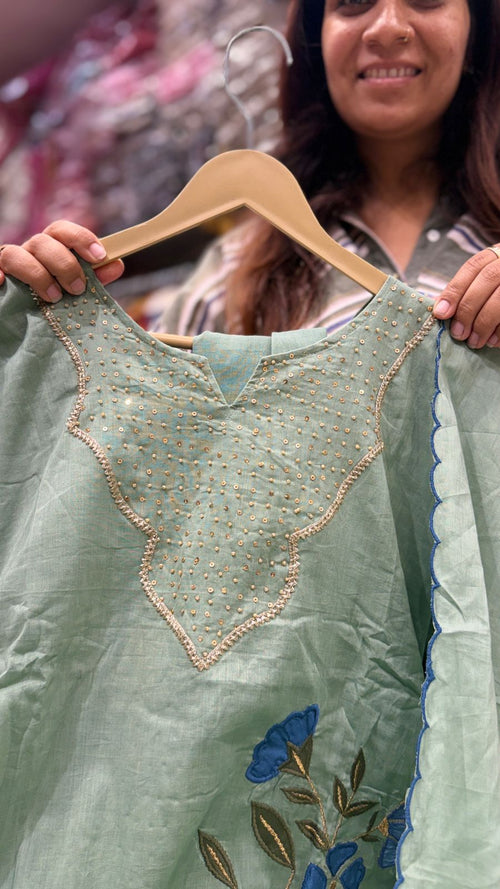 Mint Blossom Mul Cotton Suit Set