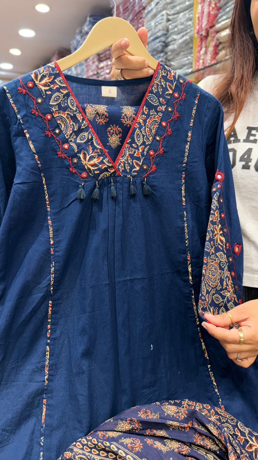 Midnight Blue Embroidered Kurta Set with Printed Dupatta