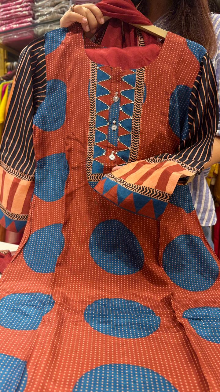 Rust Polka Maslin Suit Set