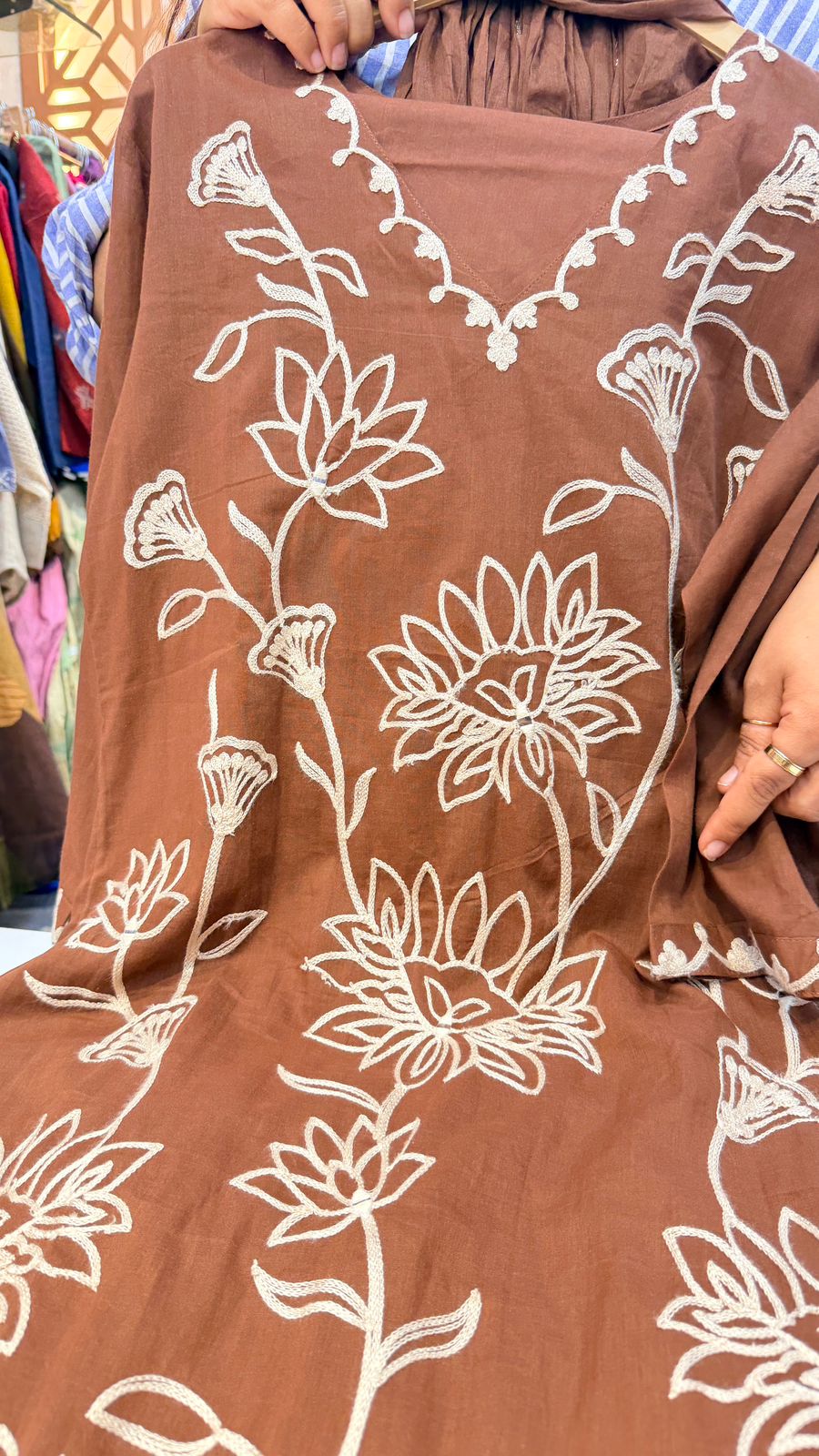 Mocha Bloom Embroidered Suit Set