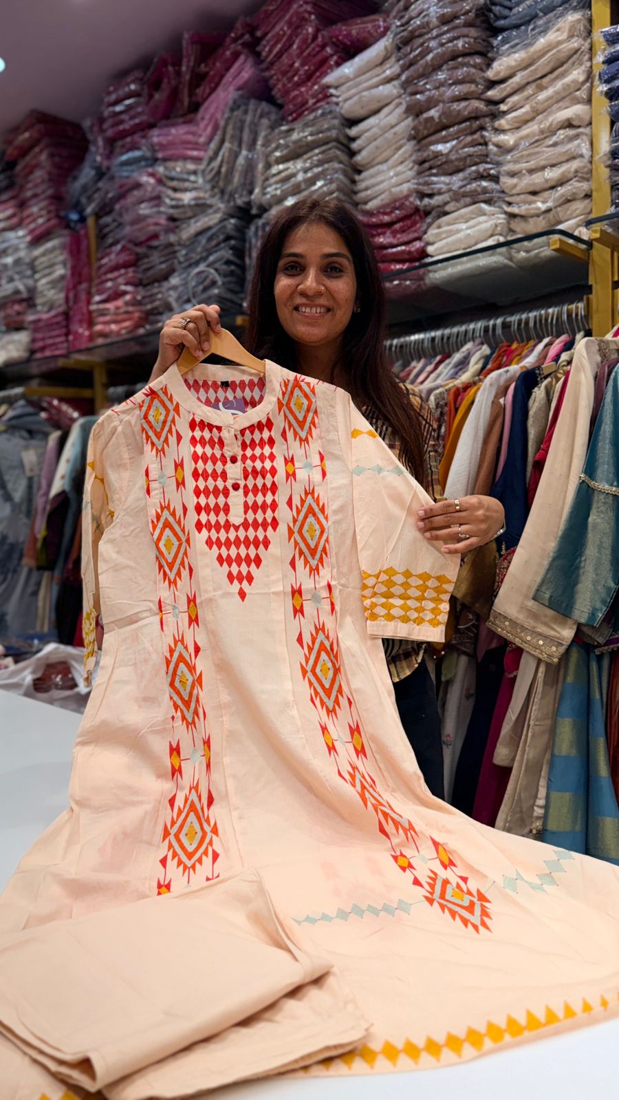 Ivory Aztec Print Kurta Pant Set