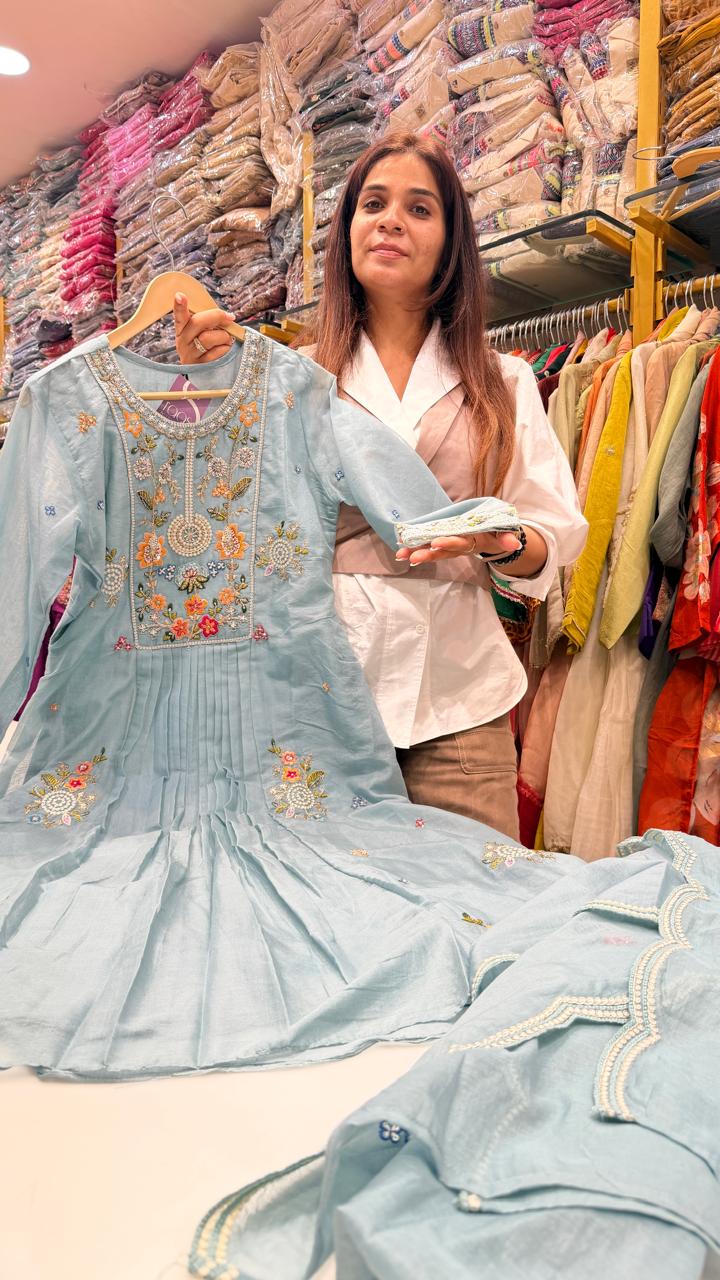 Powder Blue Floral Embroidered Suit Set