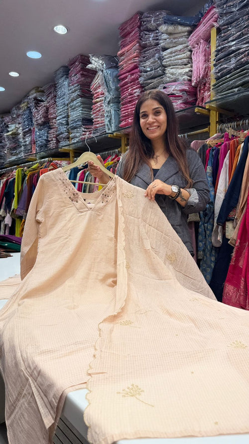 Peach Kota Doriya Embroidered Suit Set