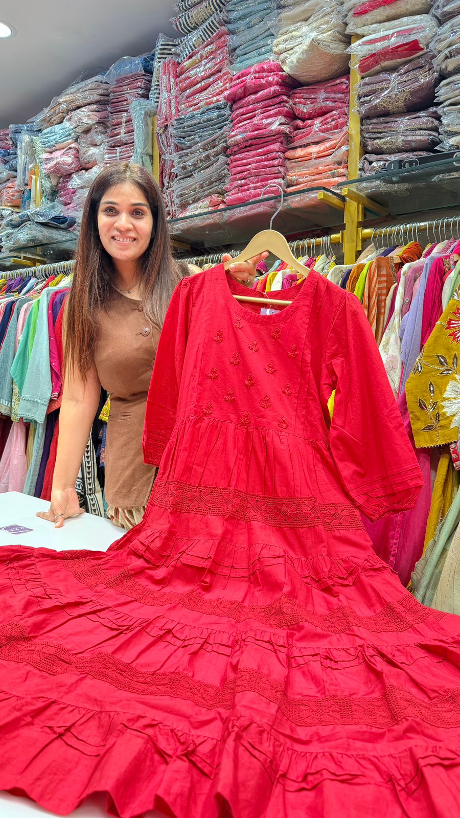 Scarlet Red Pure Cotton Tiered Dress