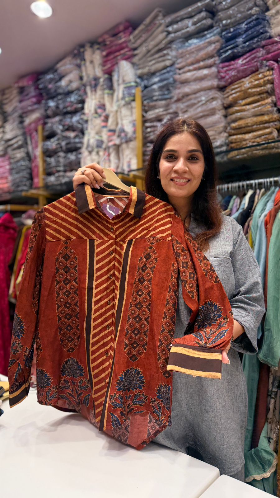 Terracotta Bloom Pure Maslin Printed Shirt