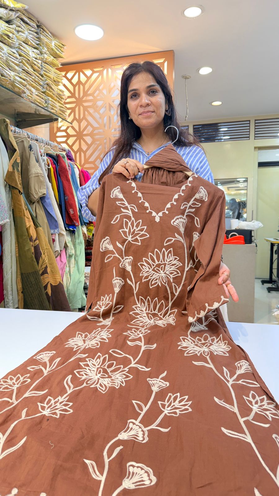 Mocha Bloom Embroidered Suit Set
