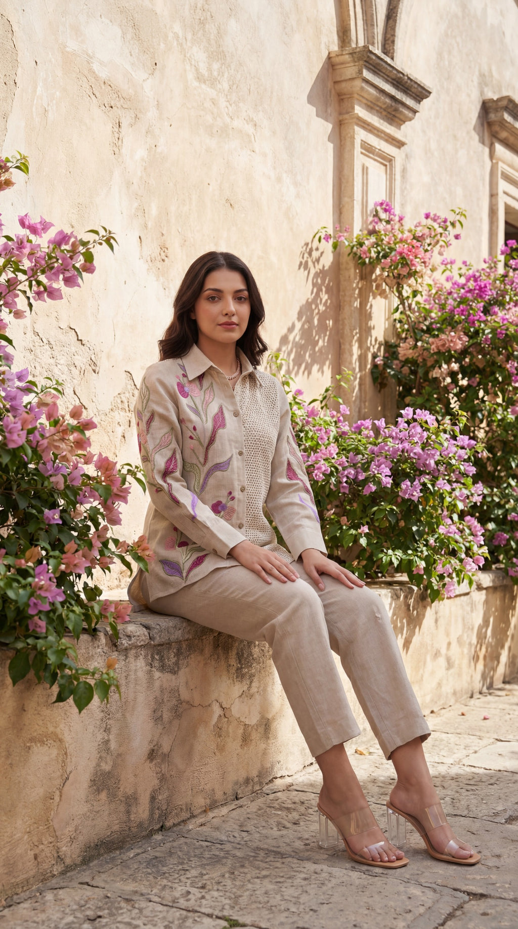 Floral Embroidered Jute Co-ord Set