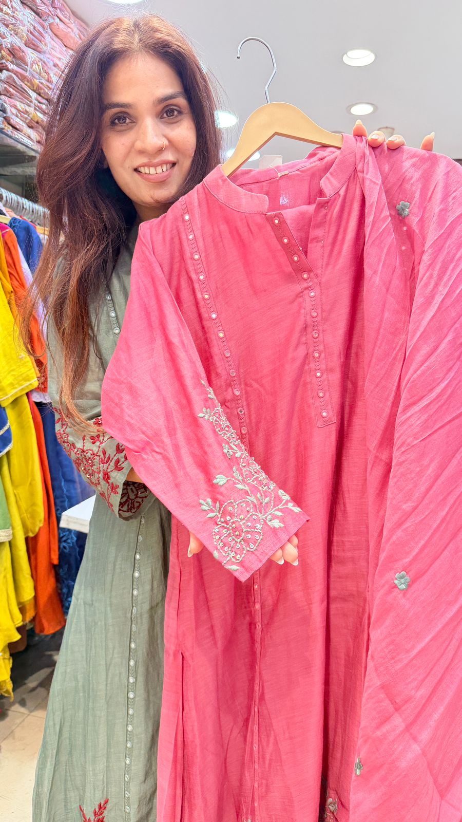 Blush Pink Mul Chanderi Embroidered Suit Set