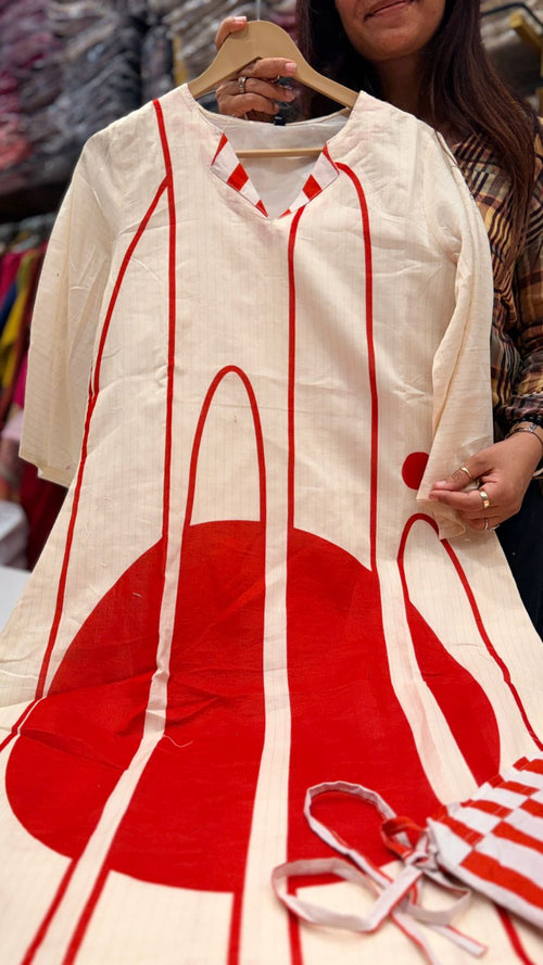 Ivory Crimson Abstract Kurta Pant