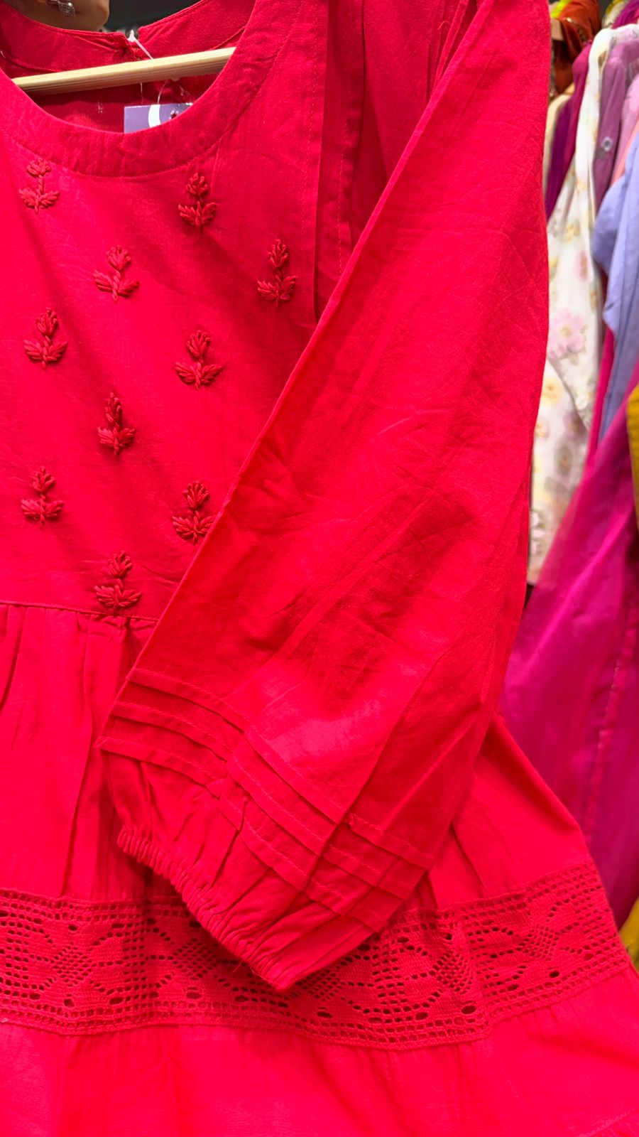 Scarlet Red Pure Cotton Tiered Dress