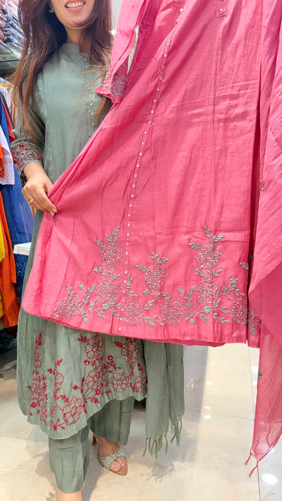 Blush Pink Mul Chanderi Embroidered Suit Set