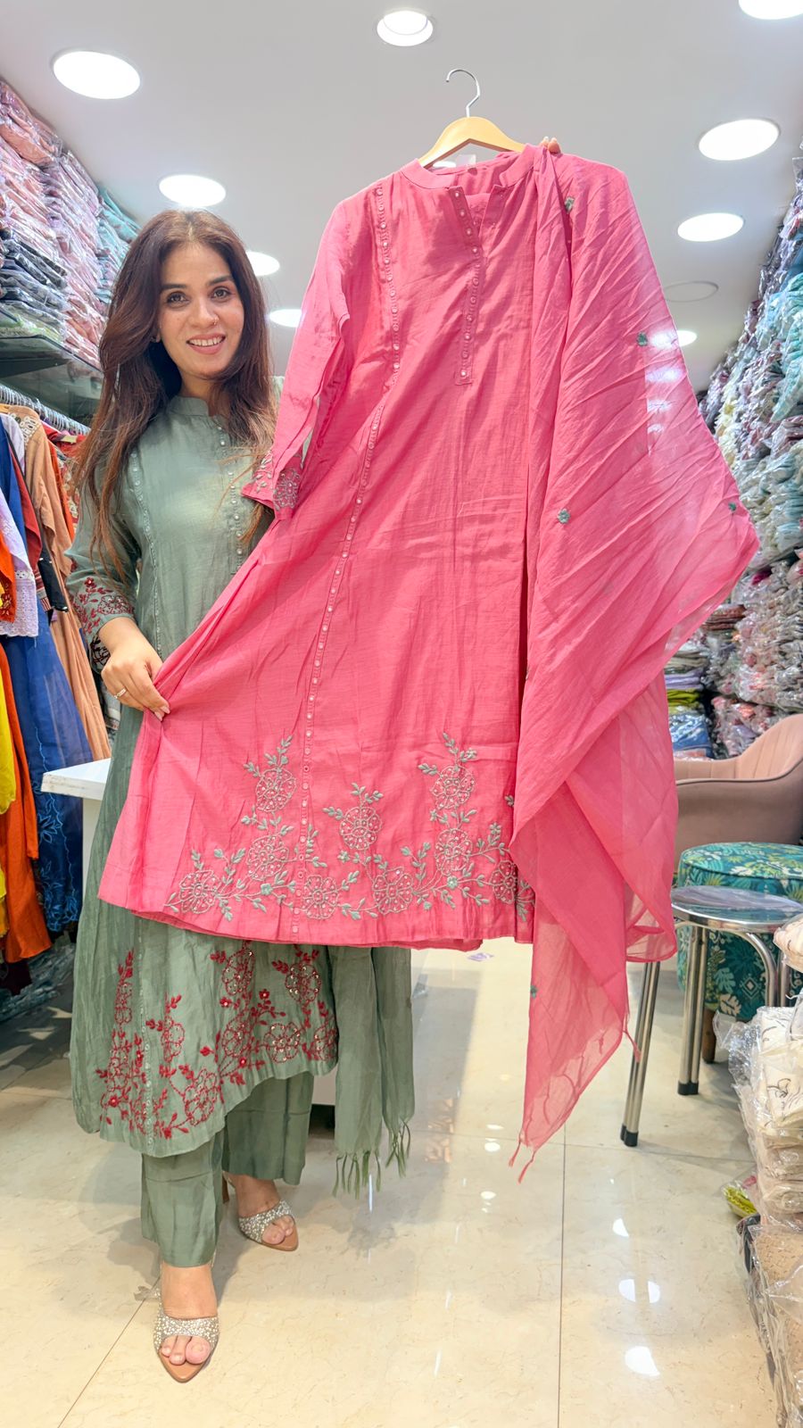 Blush Pink Mul Chanderi Embroidered Suit Set