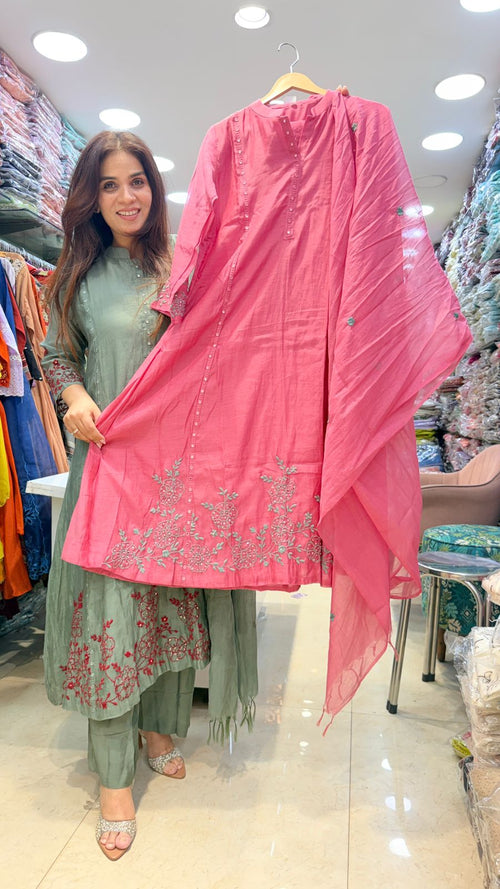 Blush Pink Mul Chanderi Embroidered Suit Set