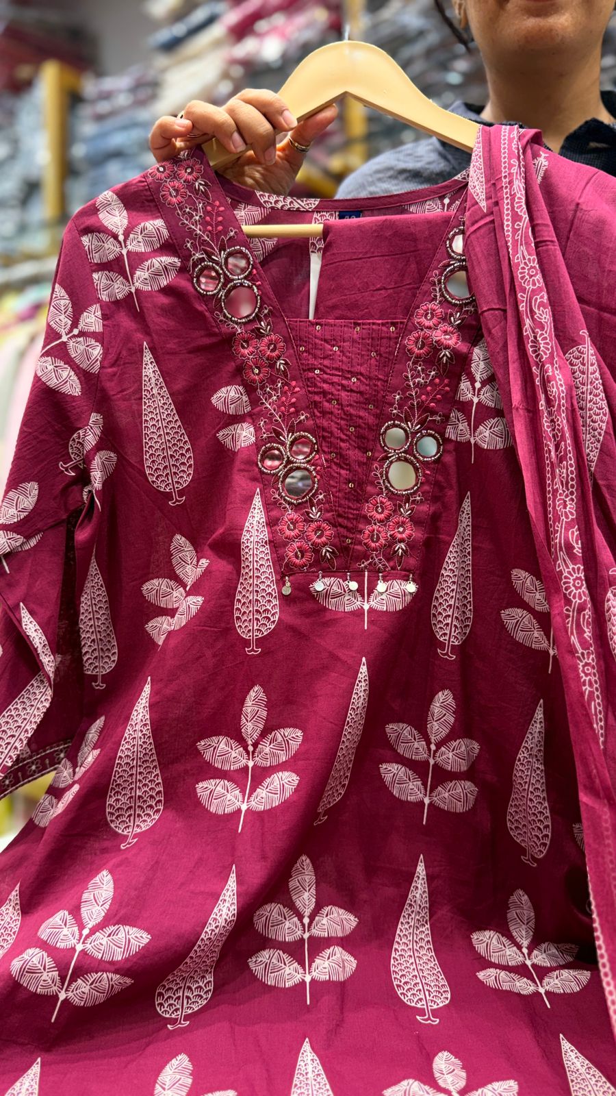Rosewood Leaf Printed Cotton Suit