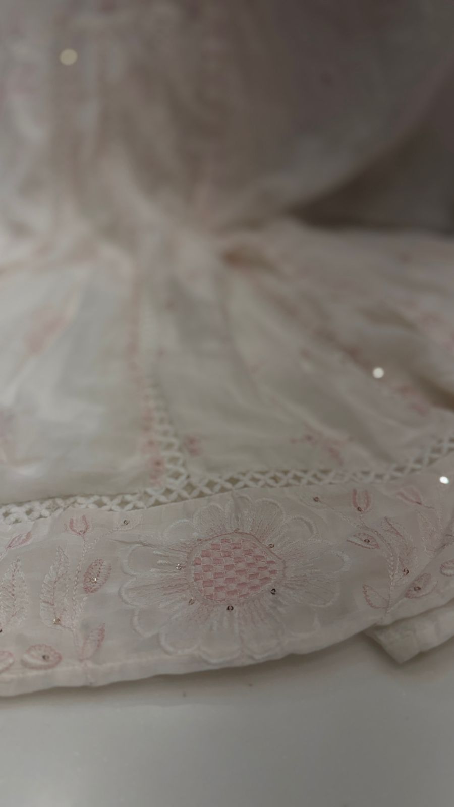 Ivory Blue/Pink Chikankari Mul Cotton Suit Set