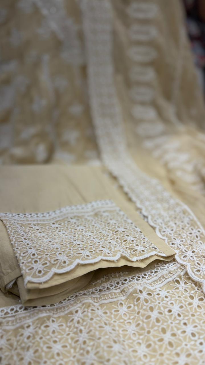 Beige Chikankari Anarkali Suit Set