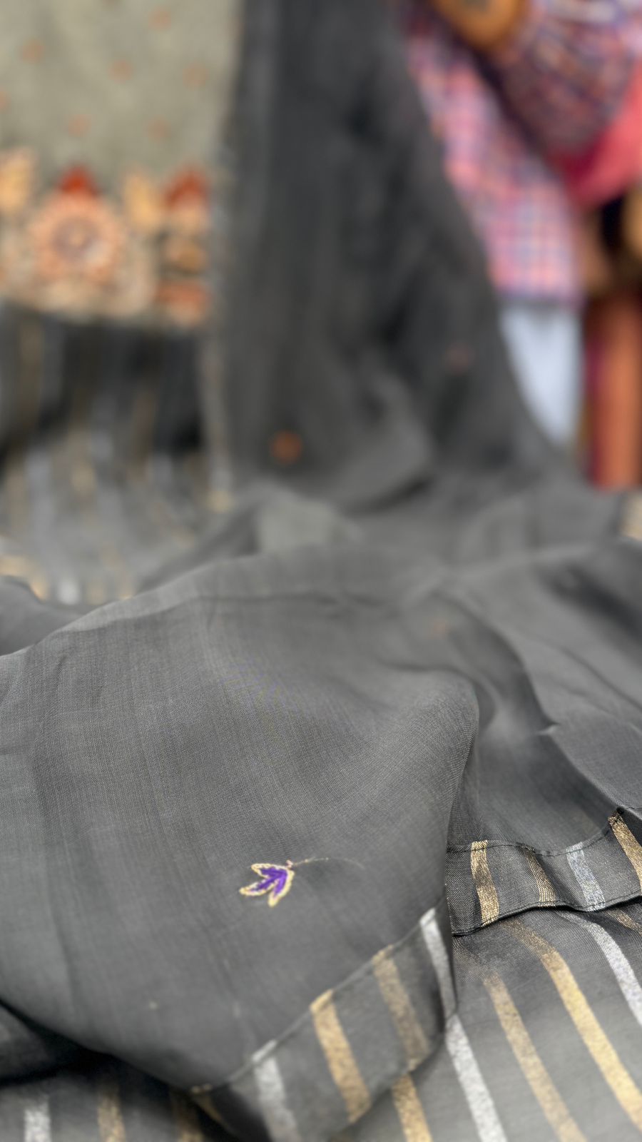 Charcoal Banarasi lurax Mul chandheri