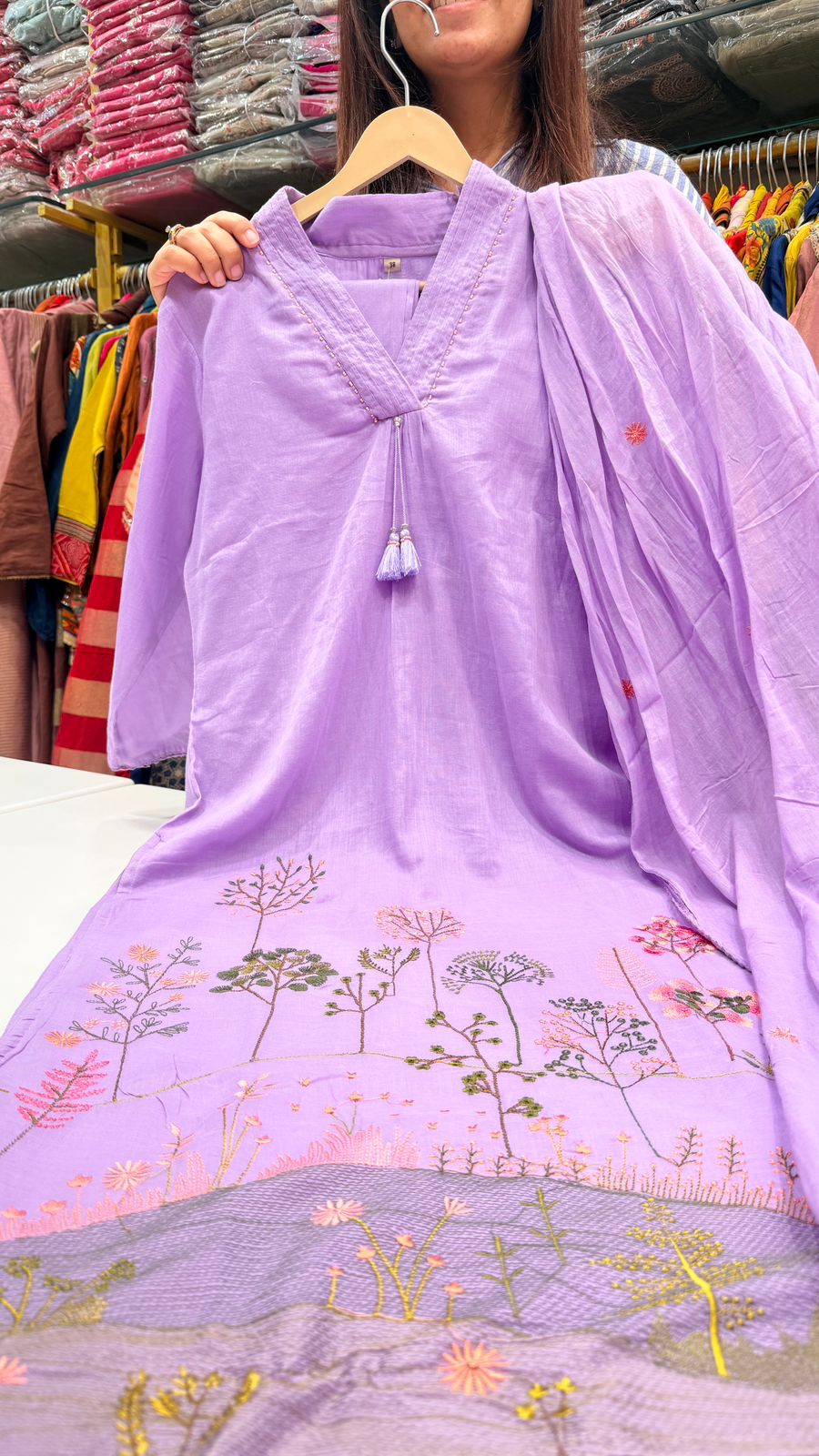 Lavender Mul Cotton Embroidery Suit Set