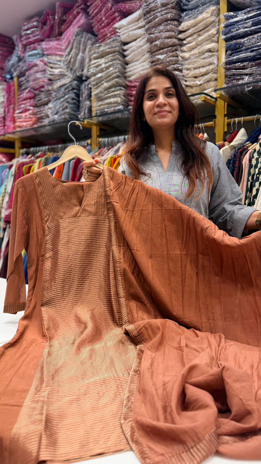 Rust Copper Lurex Work Suit Set