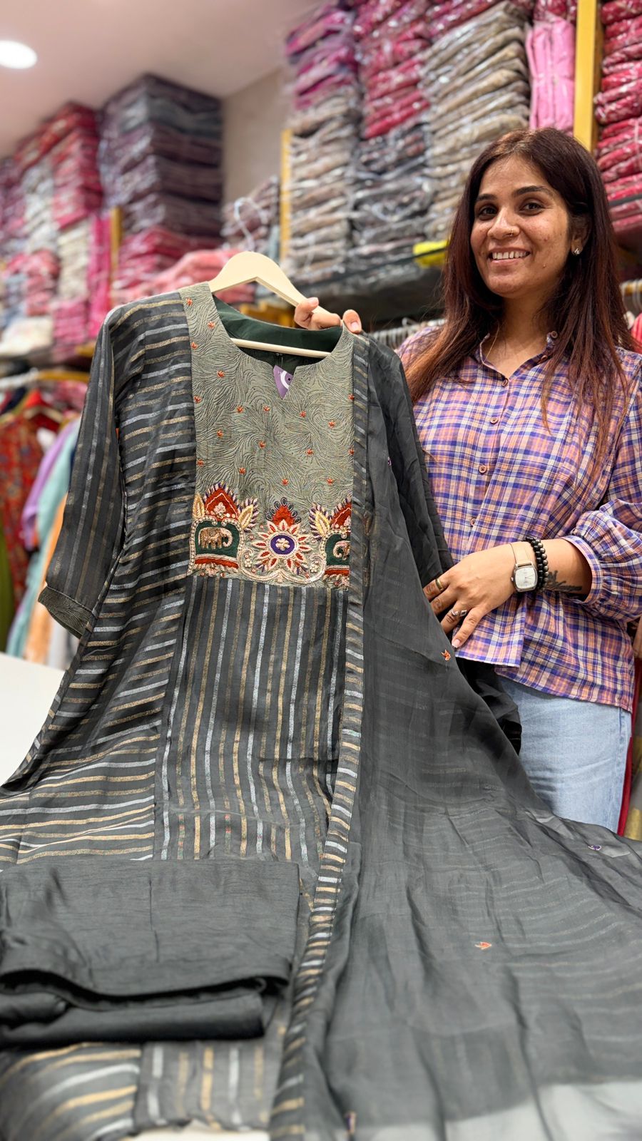 Charcoal Banarasi lurax Mul chandheri